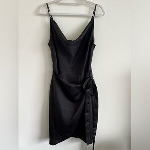 Here comes the sun black satin dress
